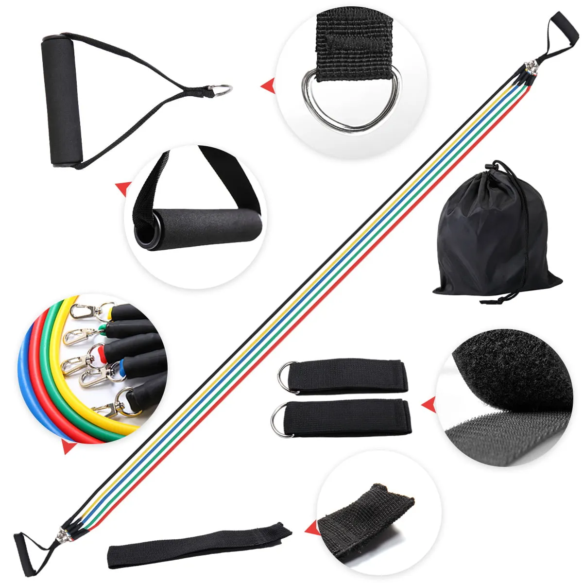 11 PCS Resistance Band Set Yoga Pilates Abs Exercise Fitness Tube Workout Bands