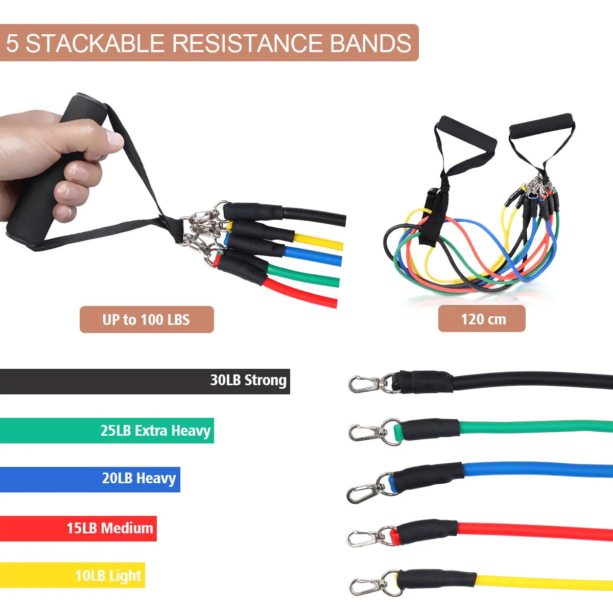 11 PCS Resistance Band Set Yoga Pilates Abs Exercise Fitness Tube Workout Bands